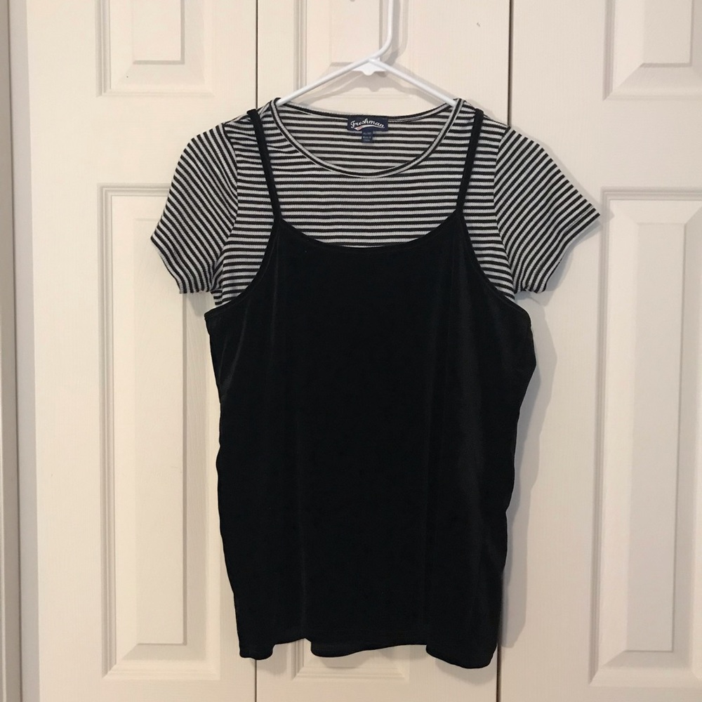Velvet Tank with a Striped Shirt Underneath